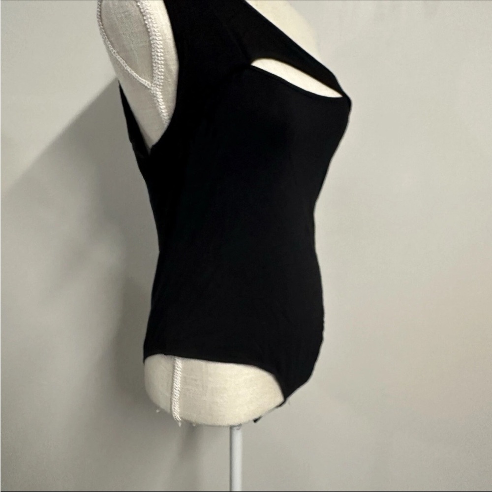 One-Shoulder Cut-Out Keyhole Black Bodysuit Stretchy Size XL NOBRAND - Picture 3 of 5